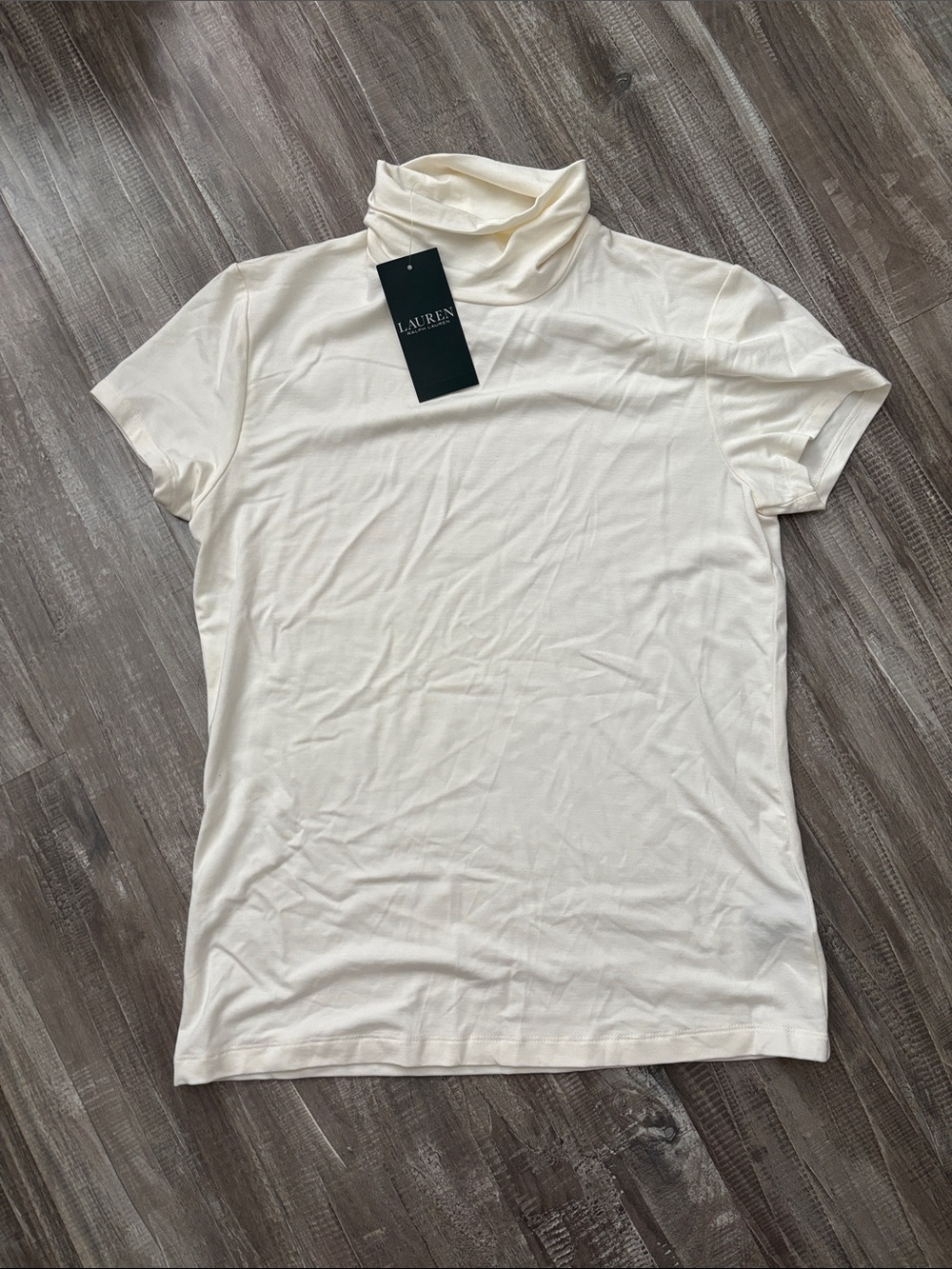 NEW W/ TAGS  Ralph Lauren Off White Short-Sleeve Turtleneck Top